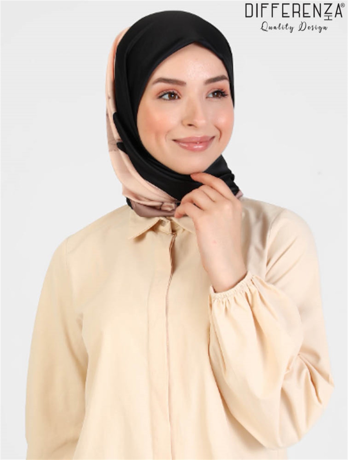 Flora Basic Desenli Eşarp-Siyah