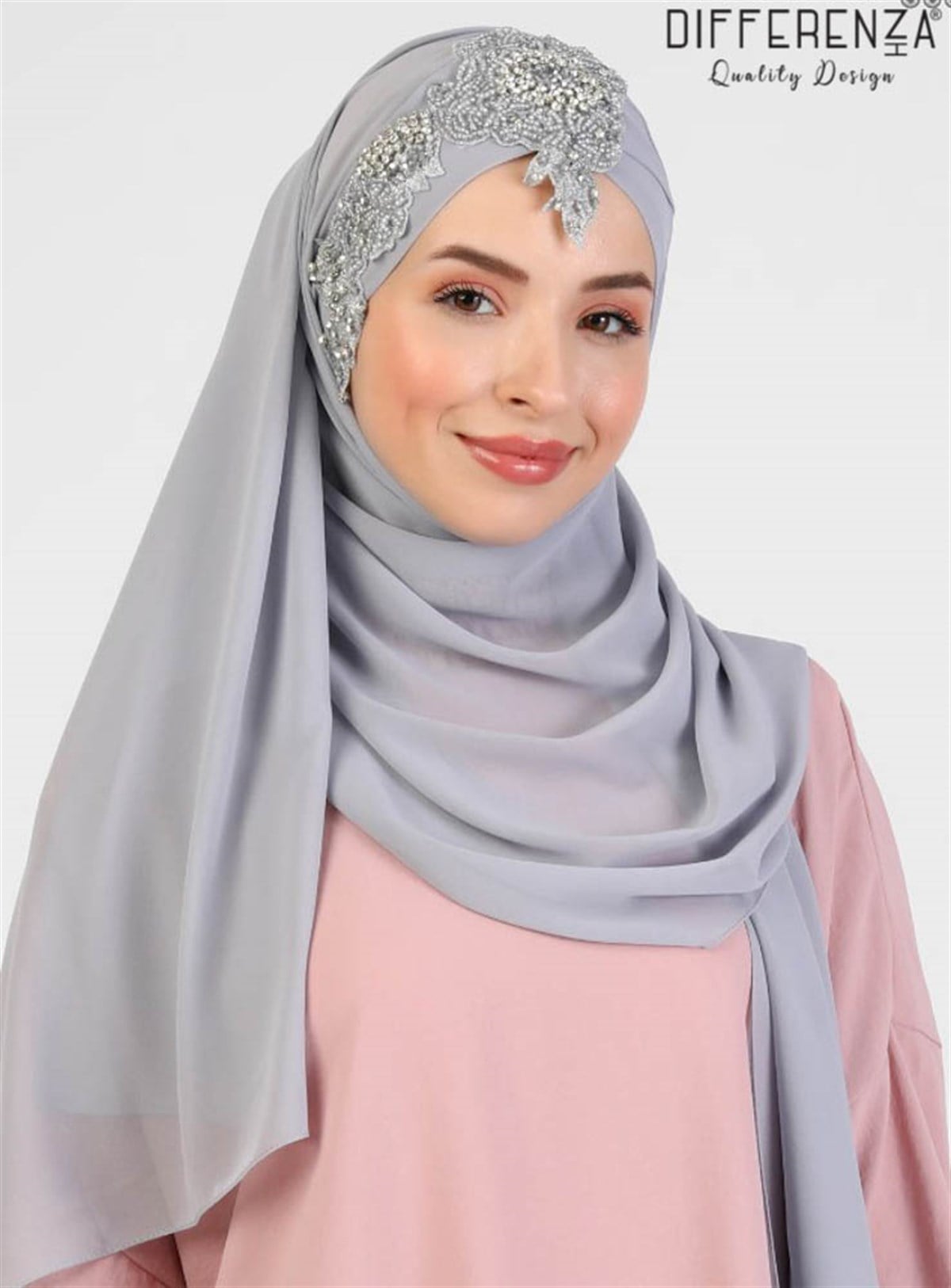 Flora El İşleme Şal-Gri