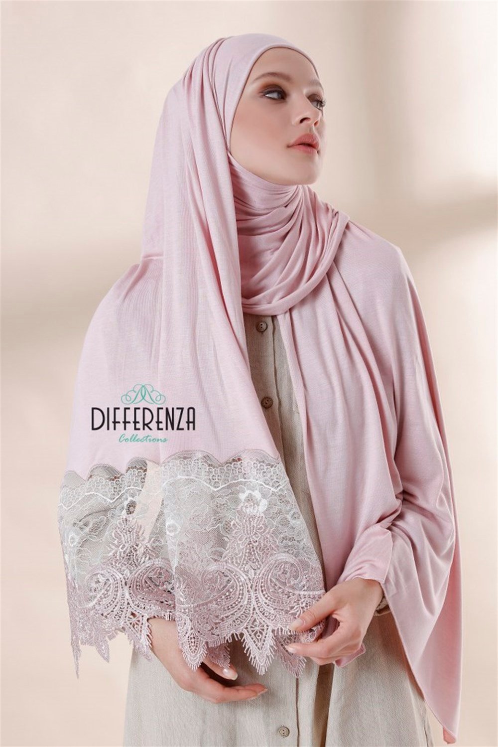 Haute Couture Dantel Şal-Pudra