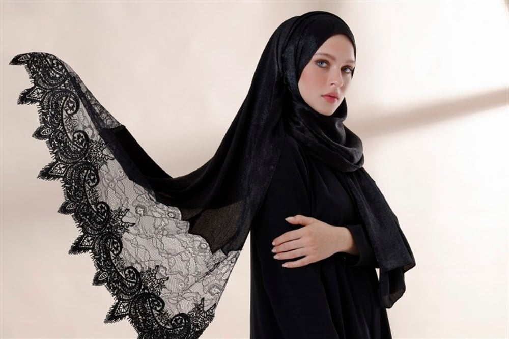 Haute Couture Dantel Şal-Siyah