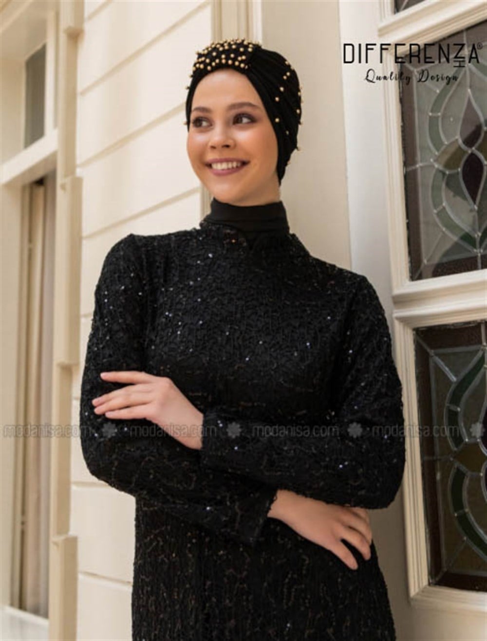 İnci Tanesi Büzgü Bone-Siyah Gold