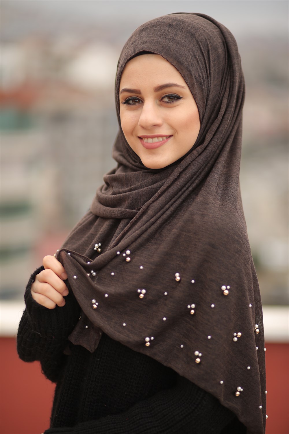 İncili Triko Şal-Kahve