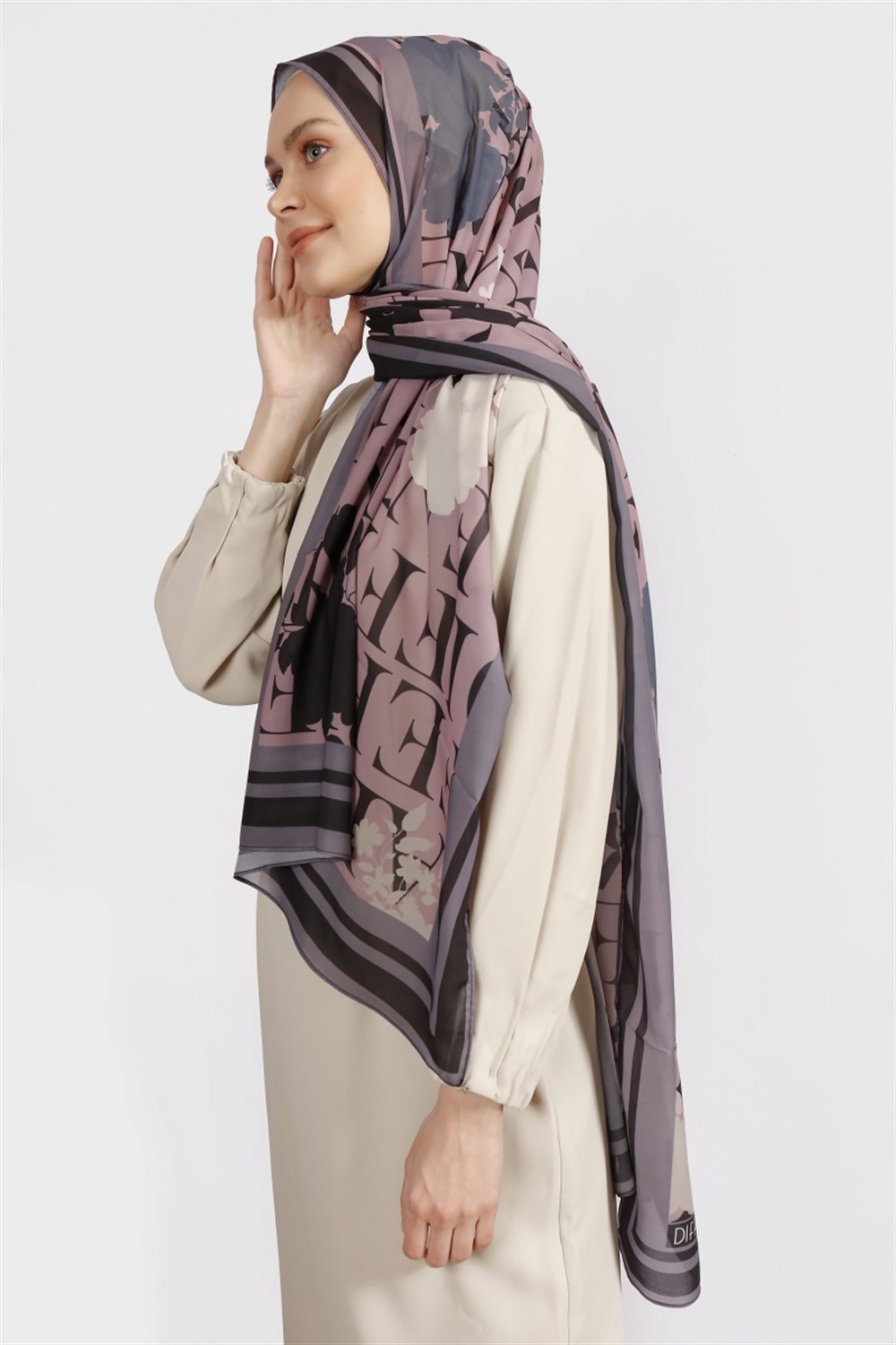 Karma Desen Şal - Füme&Pudra