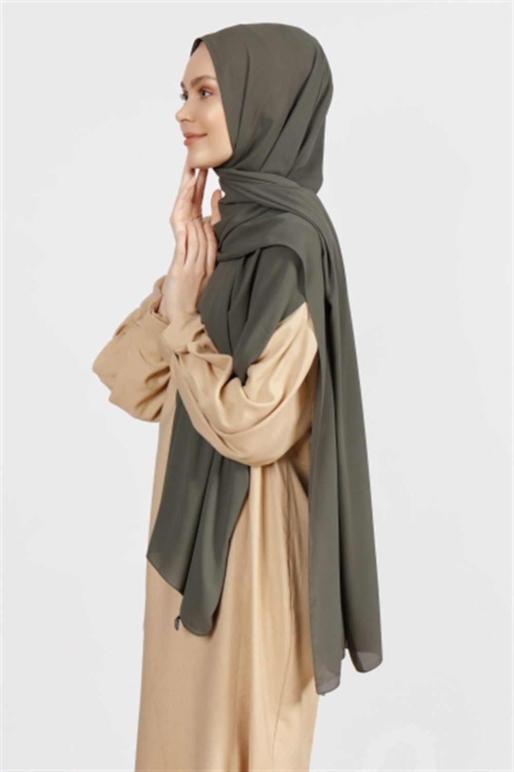 Krep Şal - Koyu Haki