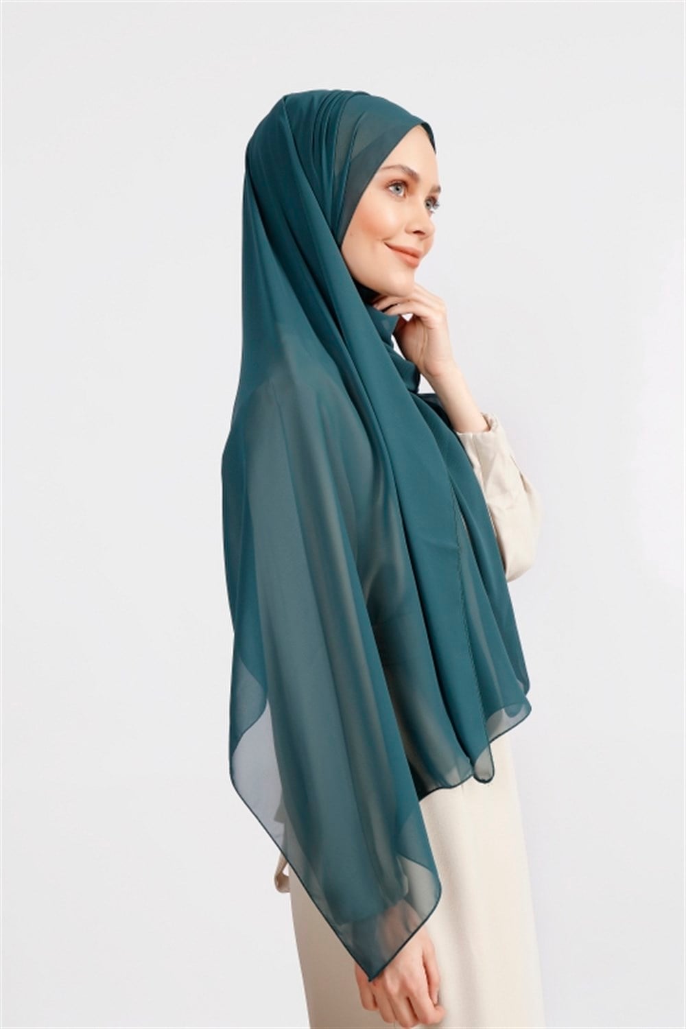 Krep Şifon Şal - Açık Petrol