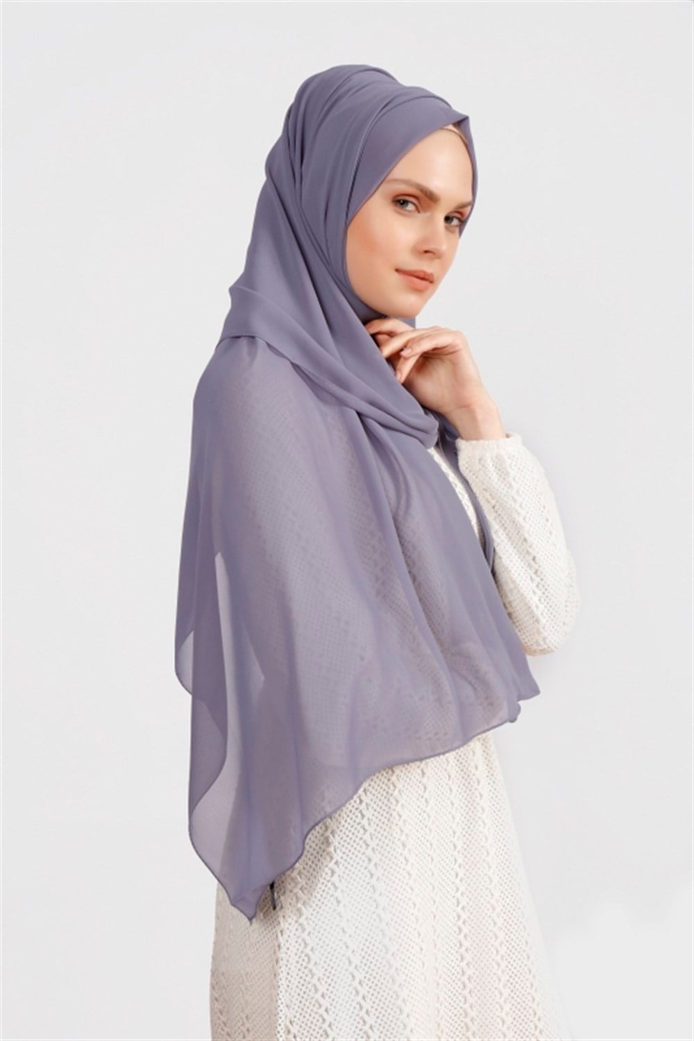 Krep Şifon Şal - Füme