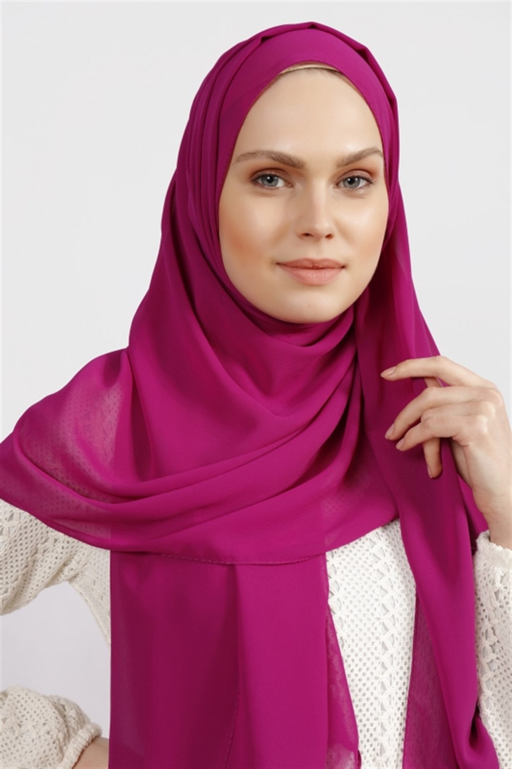 Krep Şifon Şal - Fuşya