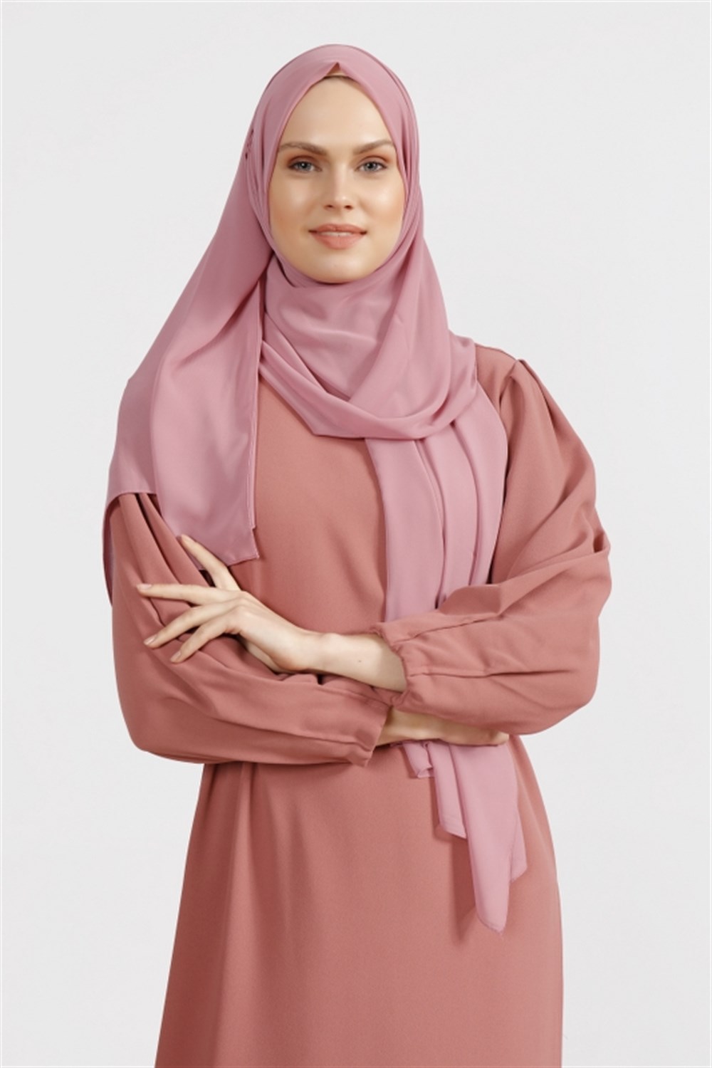 Krep Şifon Şal - Gül Kurusu