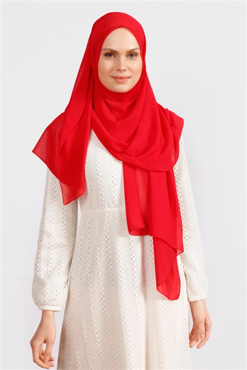Krep Şifon Şal - Kırmızı