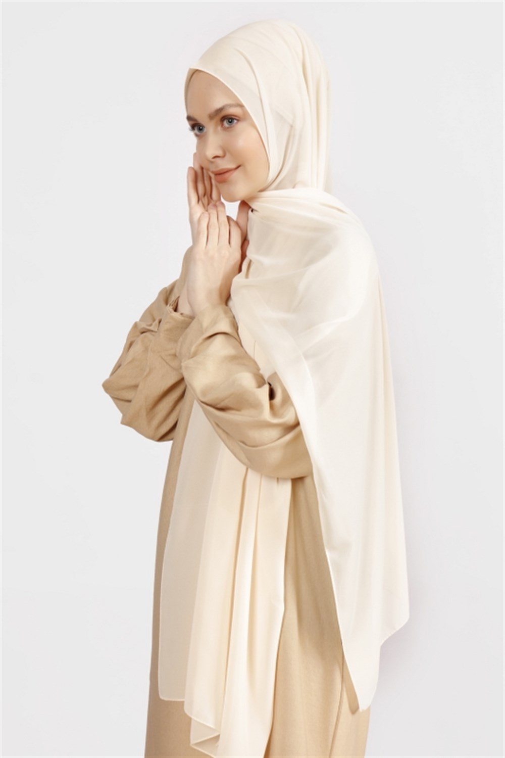 Krep Şifon Şal - Koyu Ekru