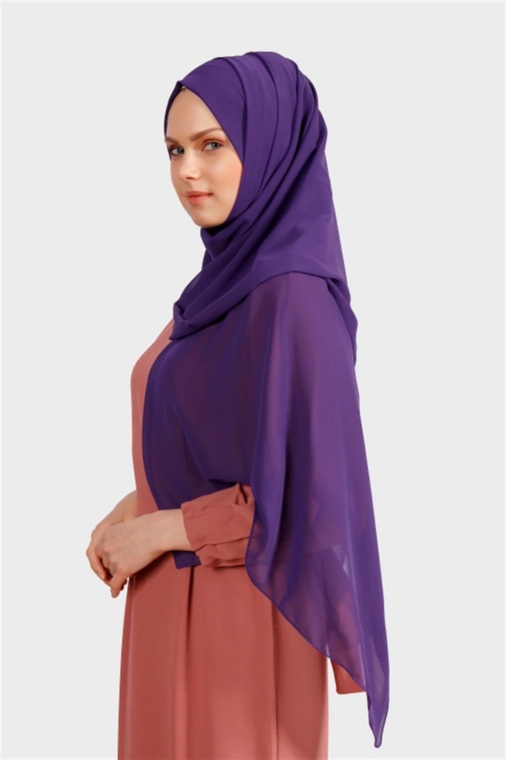 Krep Şifon Şal - Mor