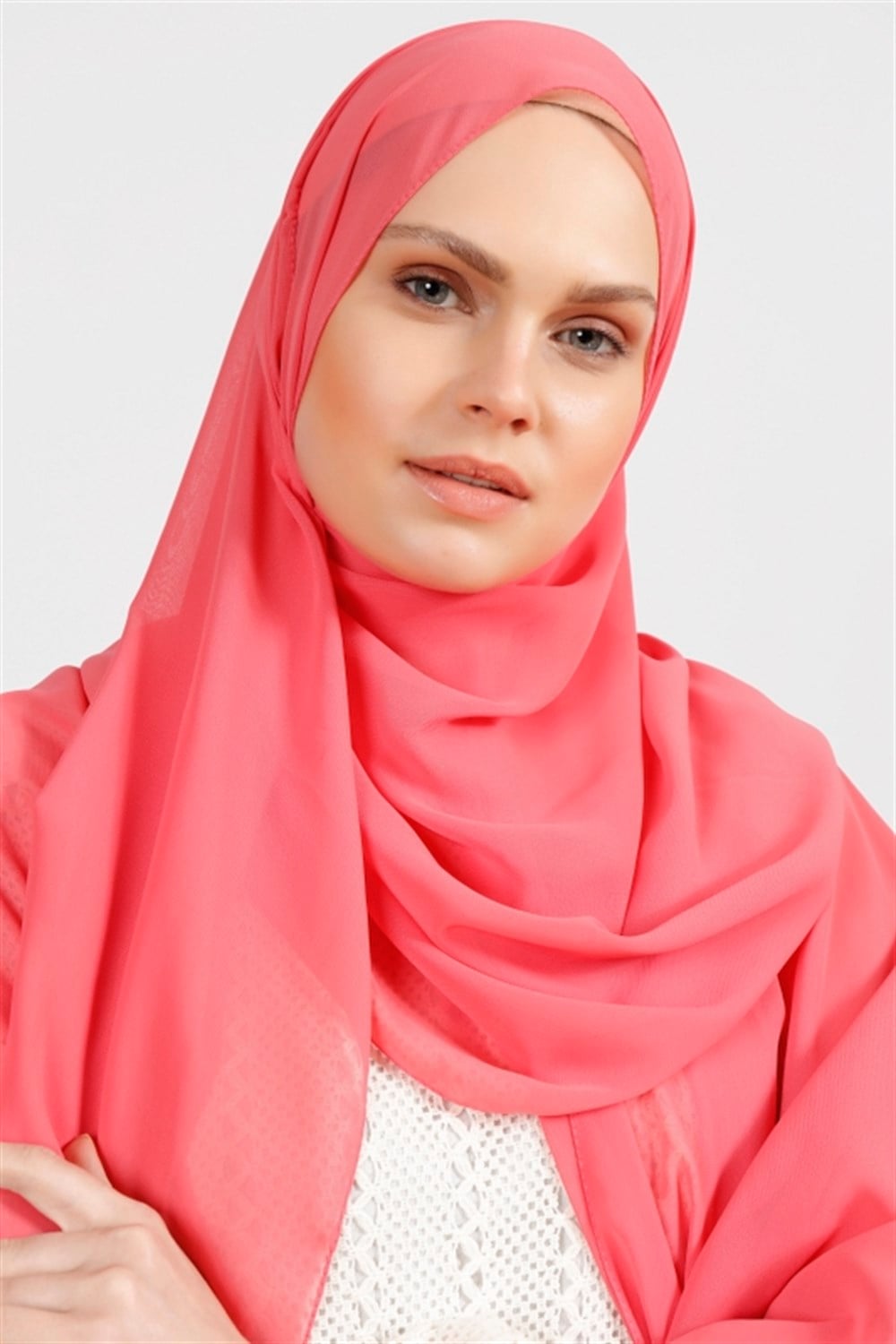 Krep Şifon Şal - Nar Çiçeği