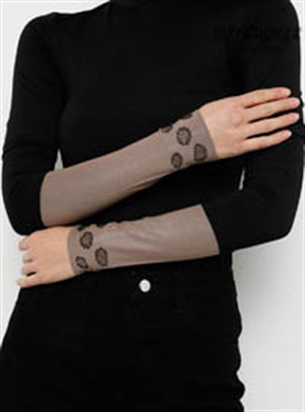 Leopar Taşlı Penye Kolluk-Koyu Vizon