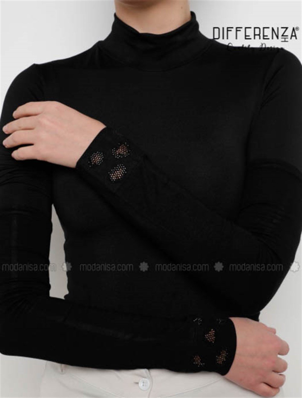 Leopar Taşlı Penye Kolluk-Siyah