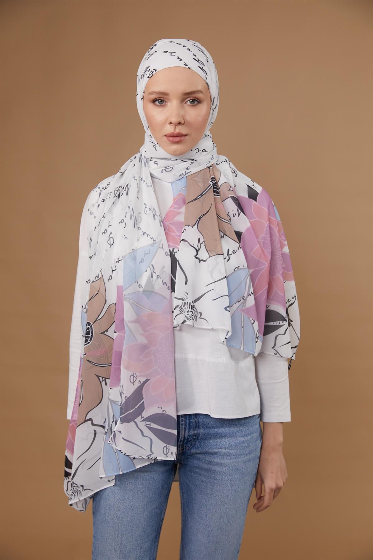 Lotus Boneli Şal Beyaz