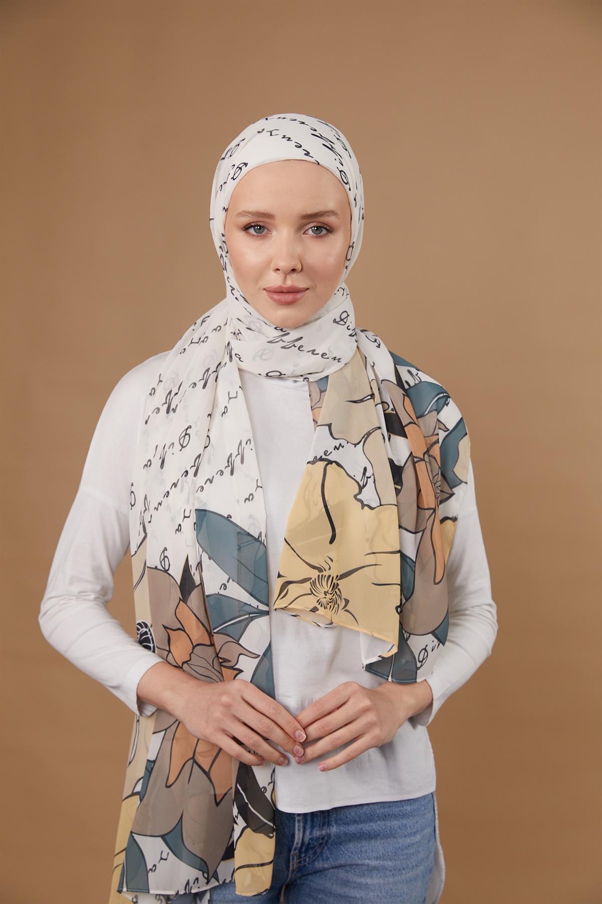 Lotus Boneli Şal Ekru