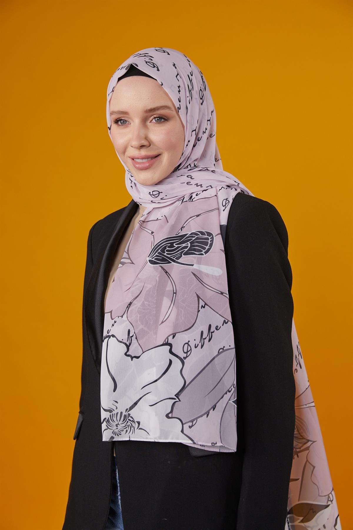 Lotus Desenli Şal Pudra