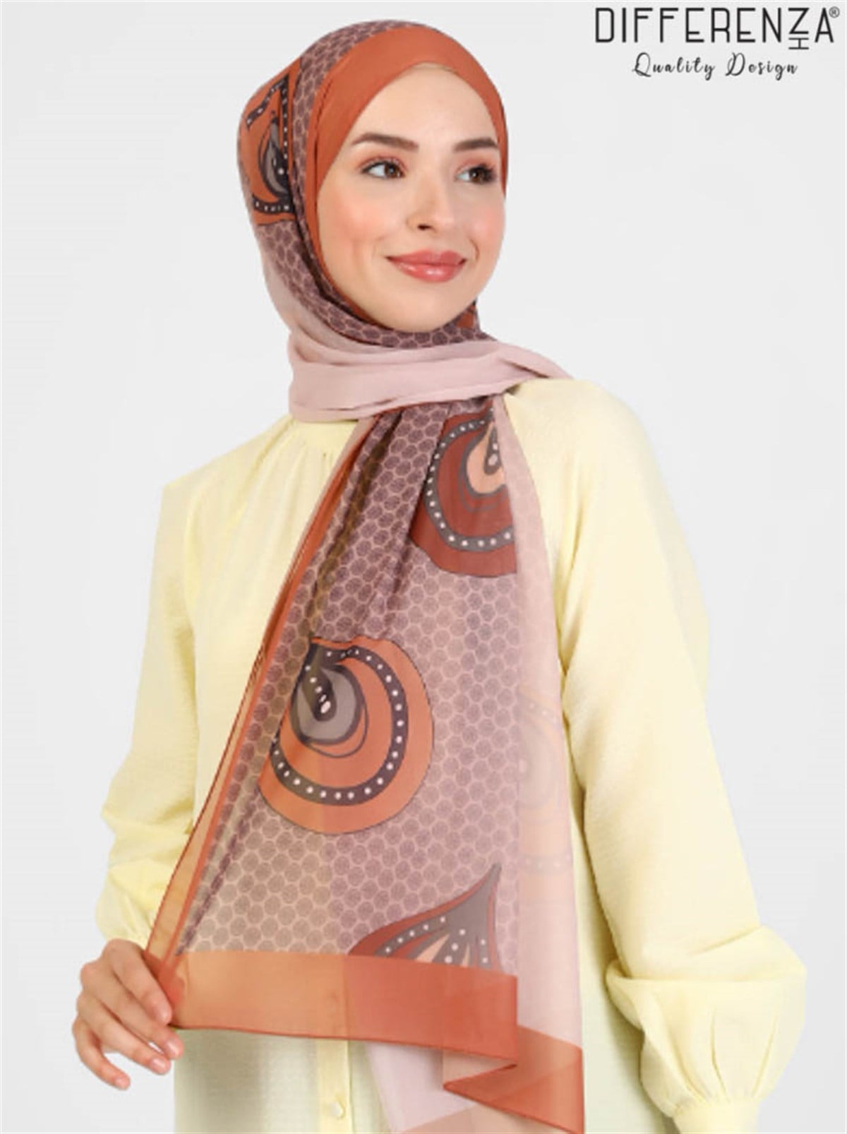 Retro Desenli Şal-Gold Bej