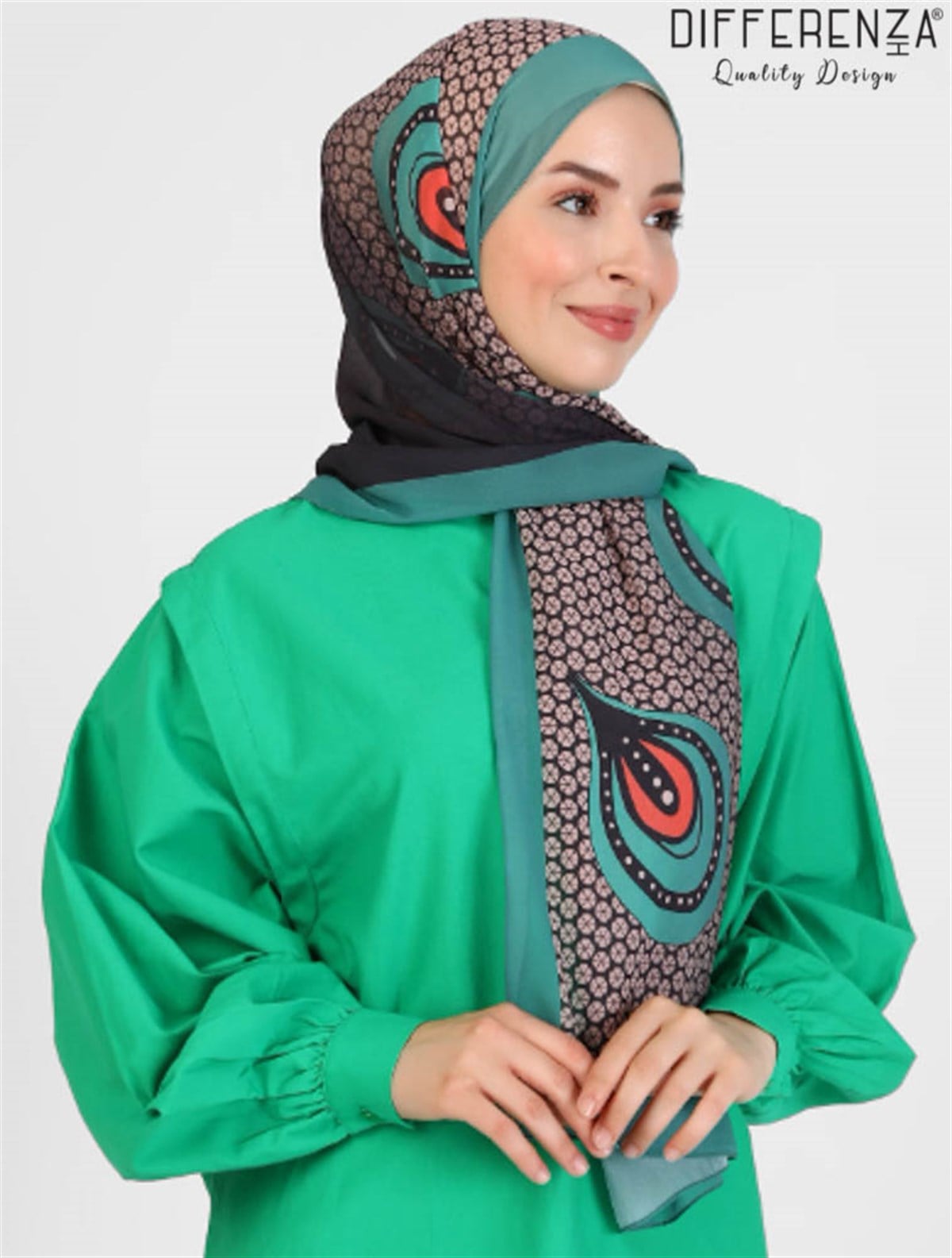 Retro Desenli Şal-Mint