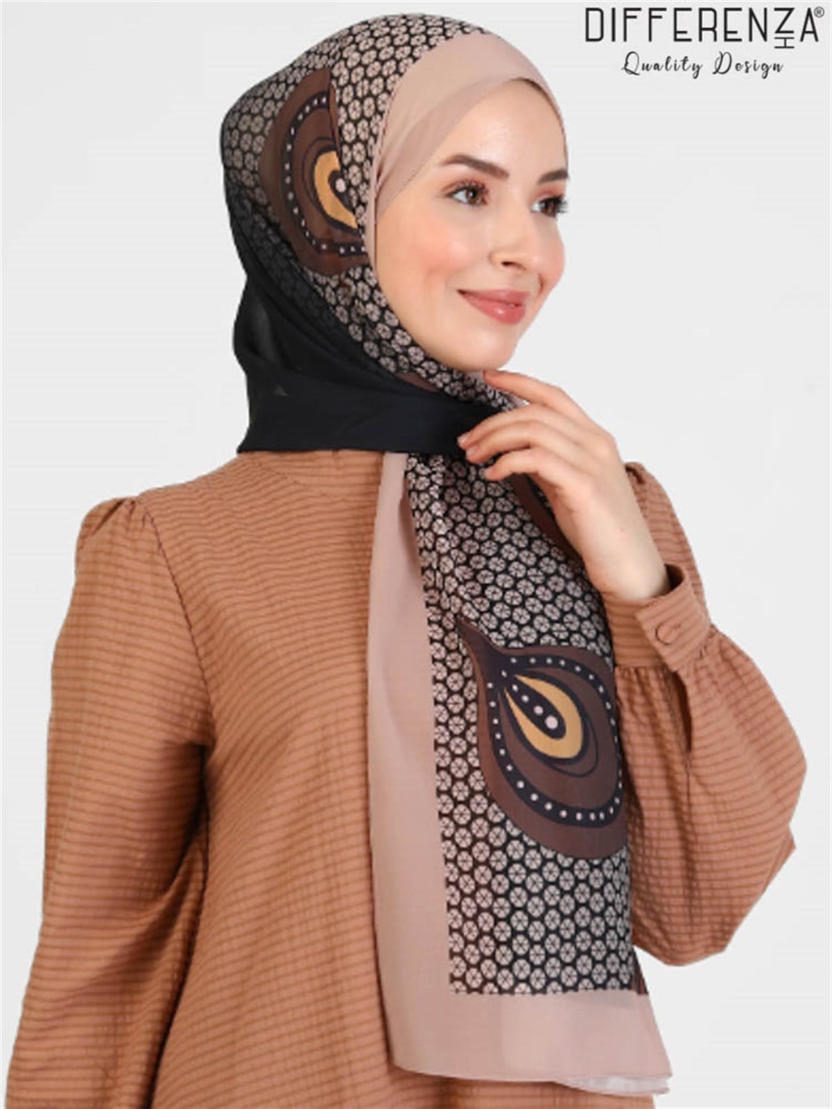 Retro Desenli Şal-Siyah