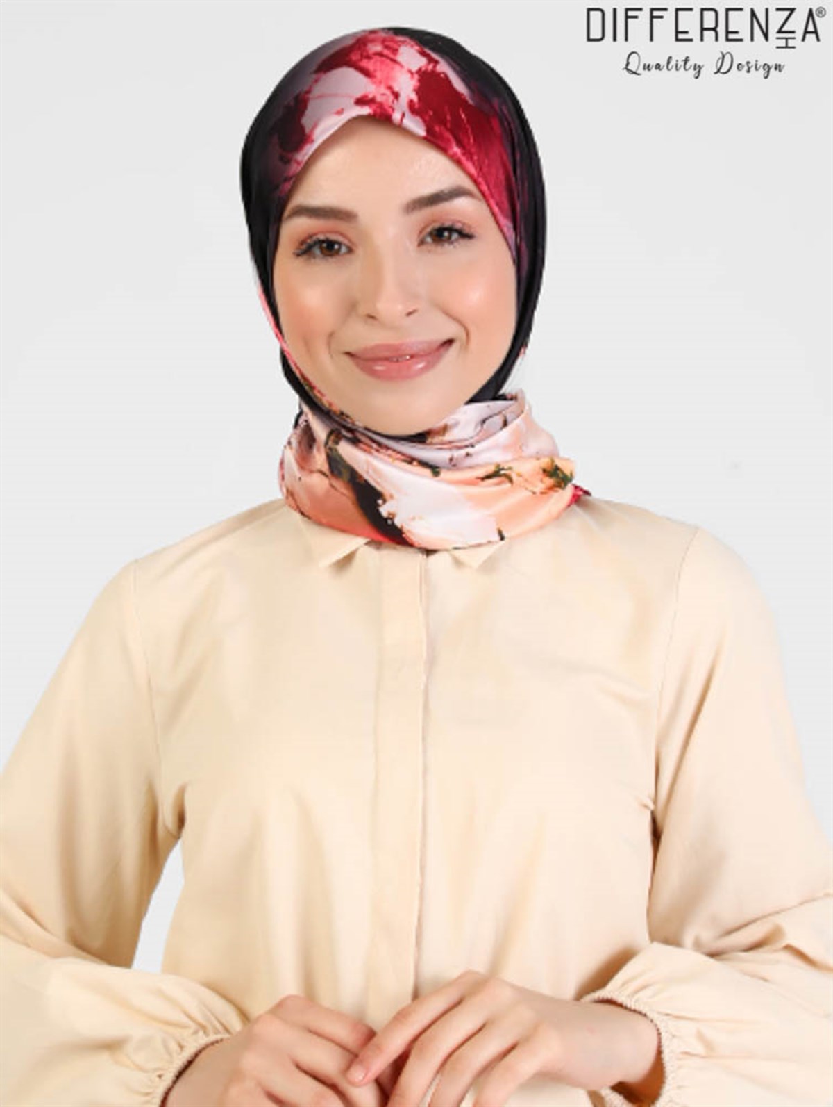 Rose Boyama Desenli Eşarp-Kırmızı