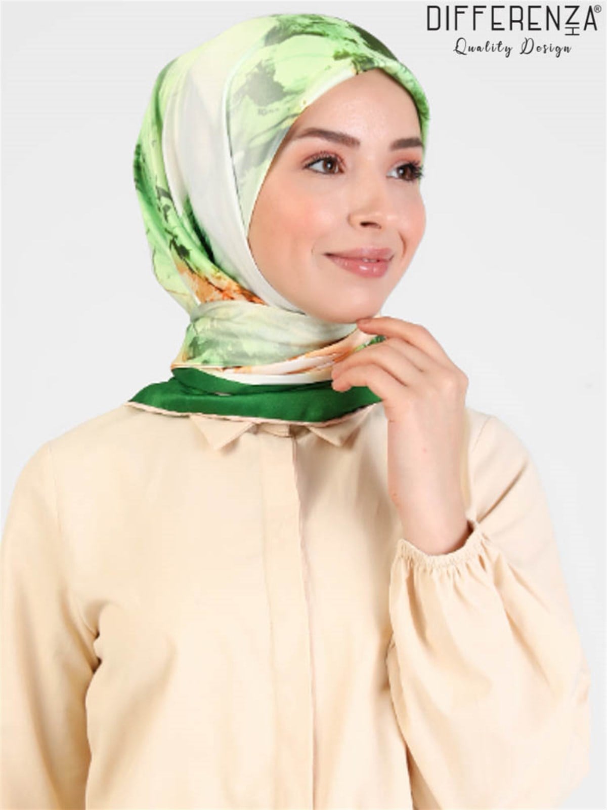 Rose Boyama Desenli Eşarp-Yeşil