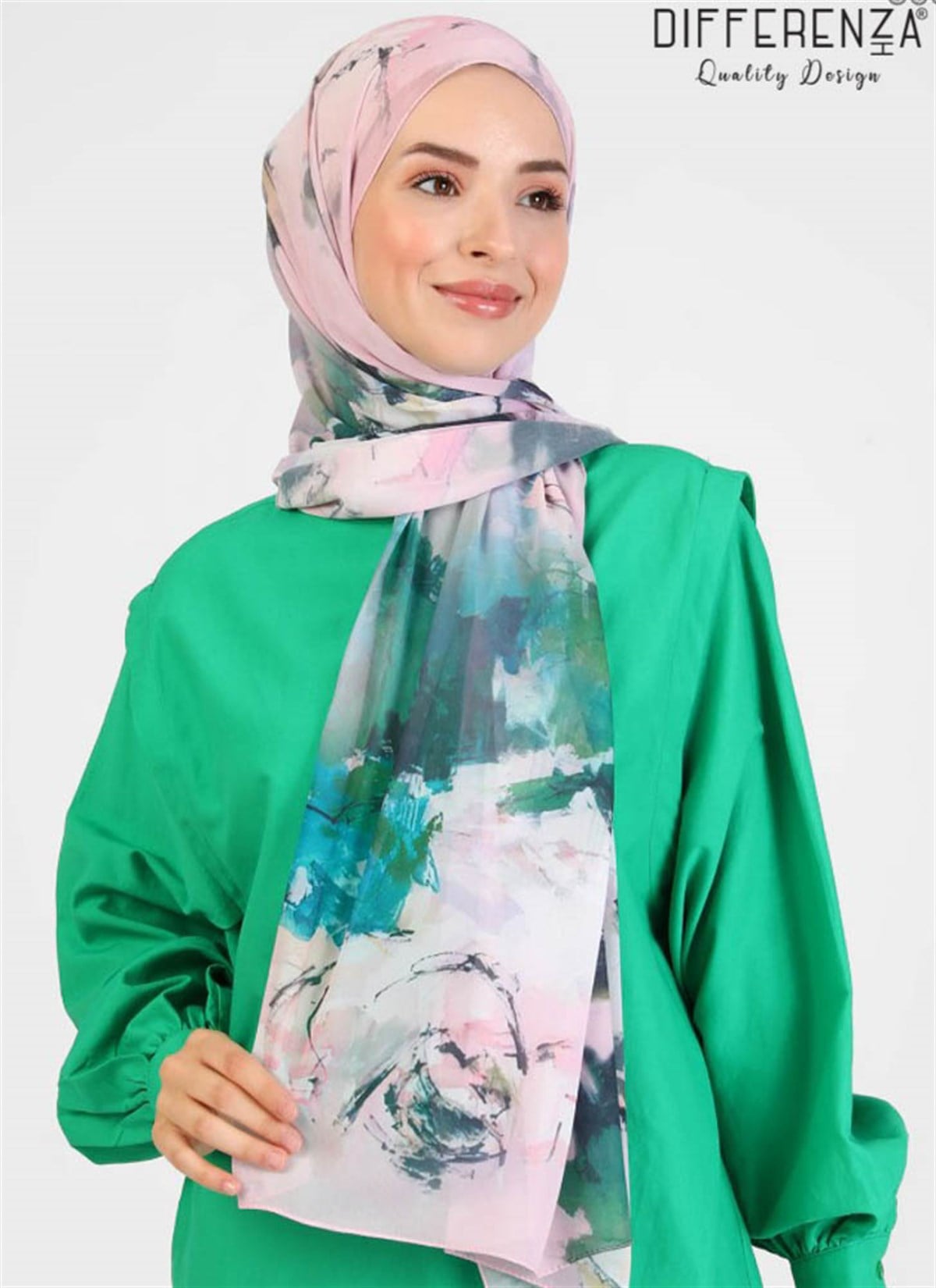 Rose Boyama Desenli Şal-Pudra