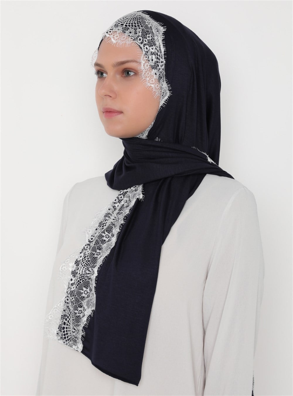 SAKALLI DANTEL ŞAL-Lacivert