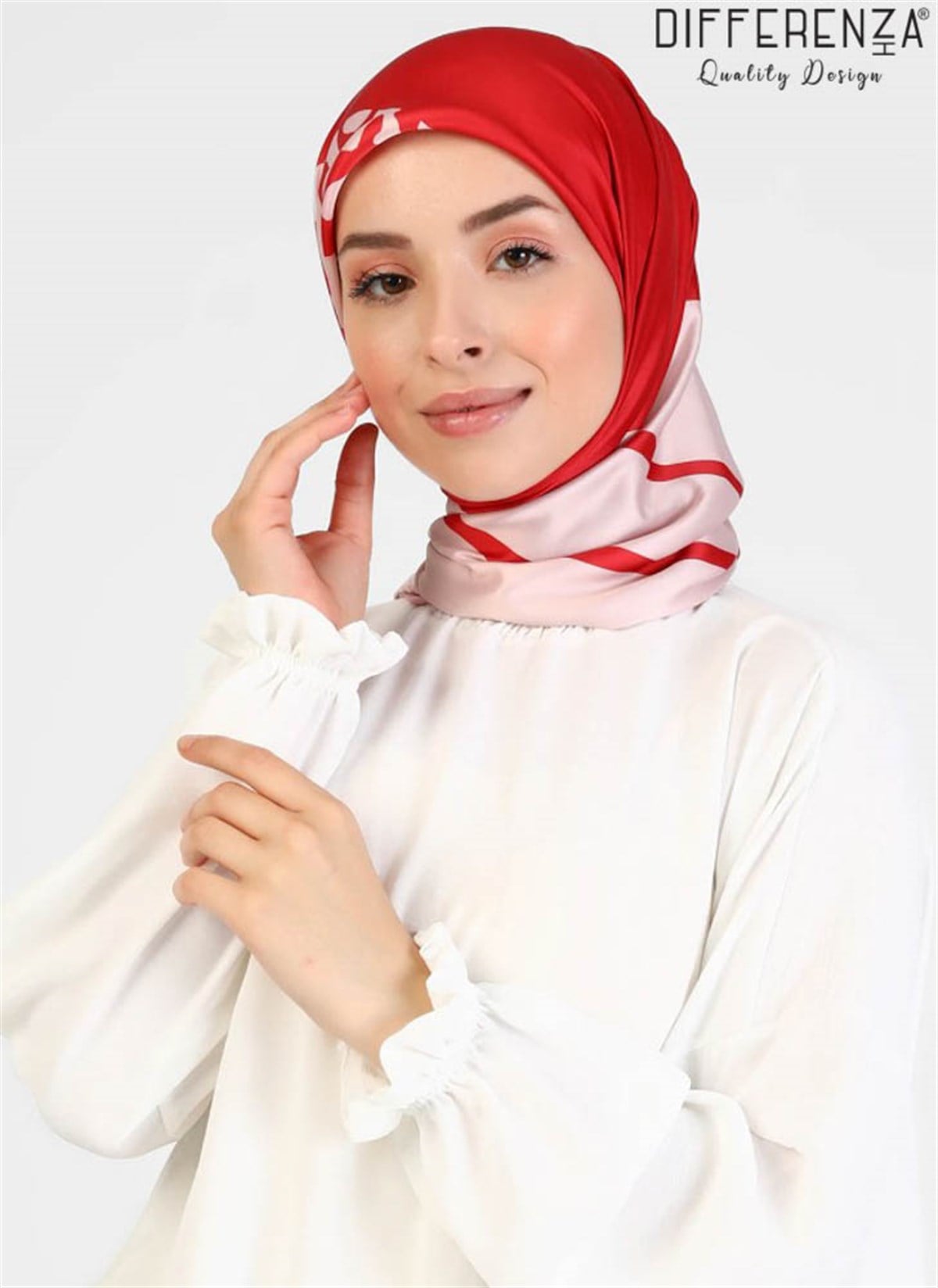 Şerit Leopar Desenli Eşarp-Kırmızı