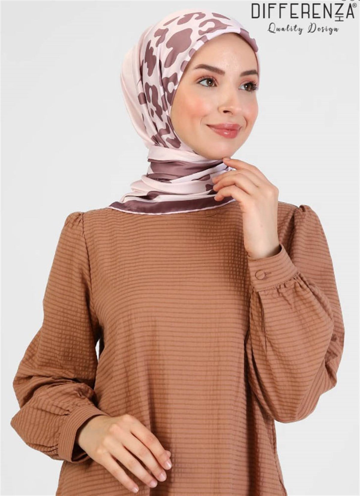 Şerit Leopar Desenli Eşarp-Vizon