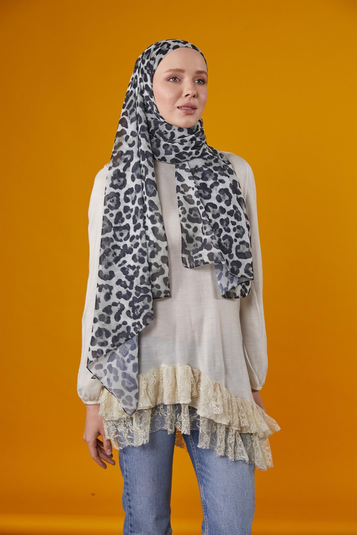 Tiger Boneli Şal Gri