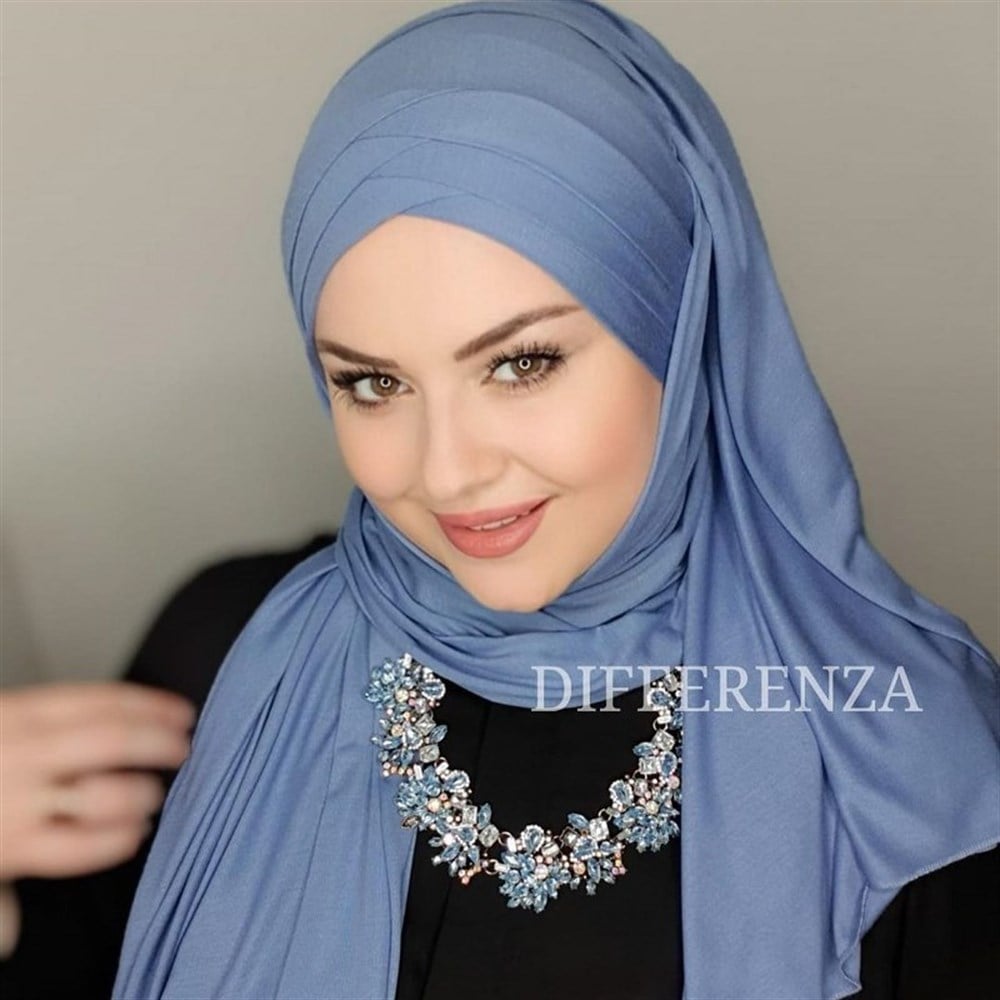 Üç Bant Penye Şal-İndigo