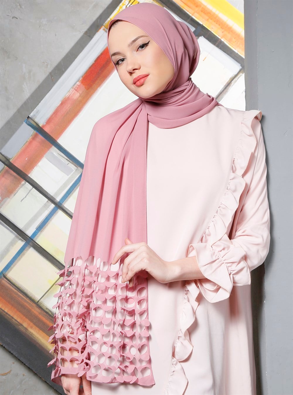 Uçuş Küme Şal - Pudra