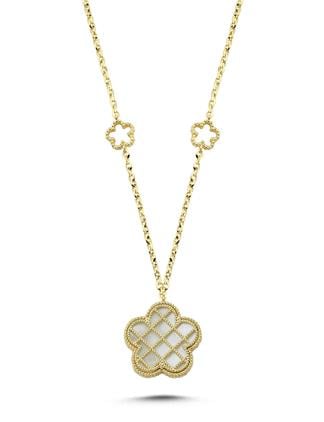 Çift Taraflı Yeşil Beyaz Sedefli Altın Kolye