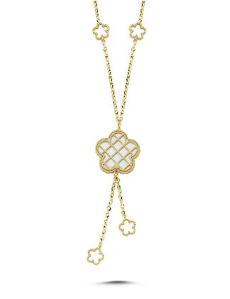 Çift Taraflı Yeşil Beyaz Sedefli Altın Kolye