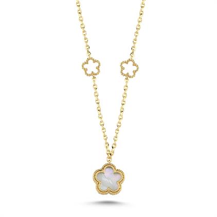 Çift Taraflı Süslü Sedefli Altın Kolye