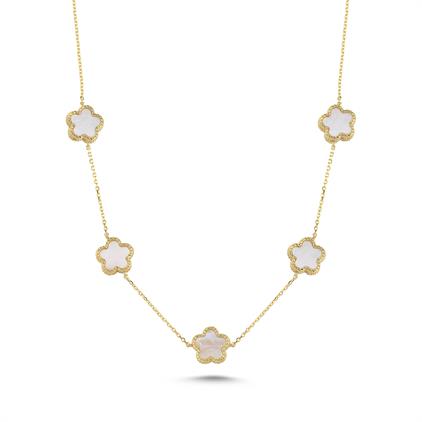 Çift Taraflı Pembe Beyaz Sedefli Altın Kolye