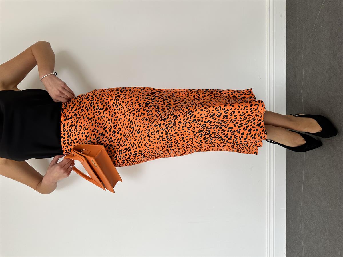 Leopar Desen Saten Etek Oranj
