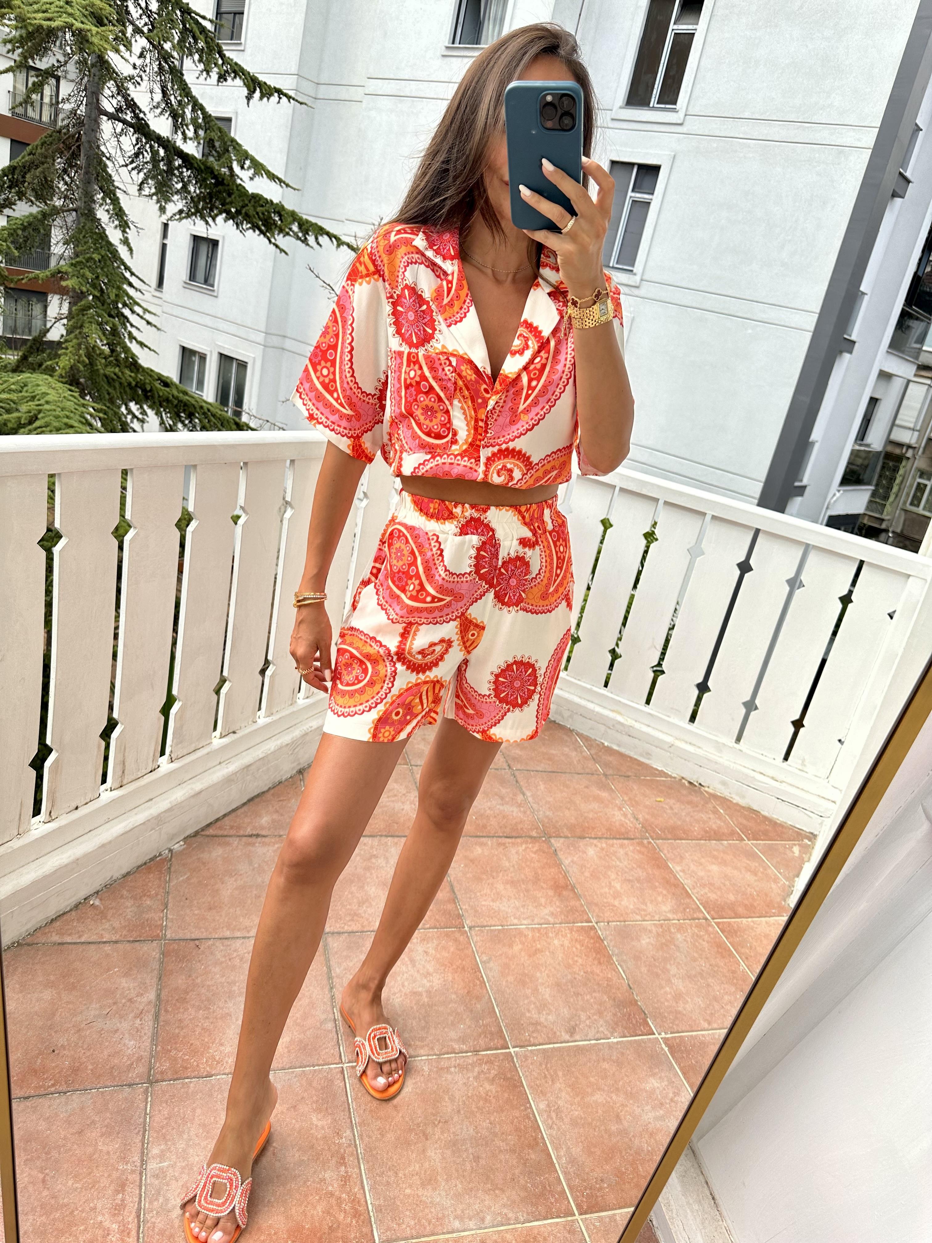 Şal Desen Kadın Takım Turuncu