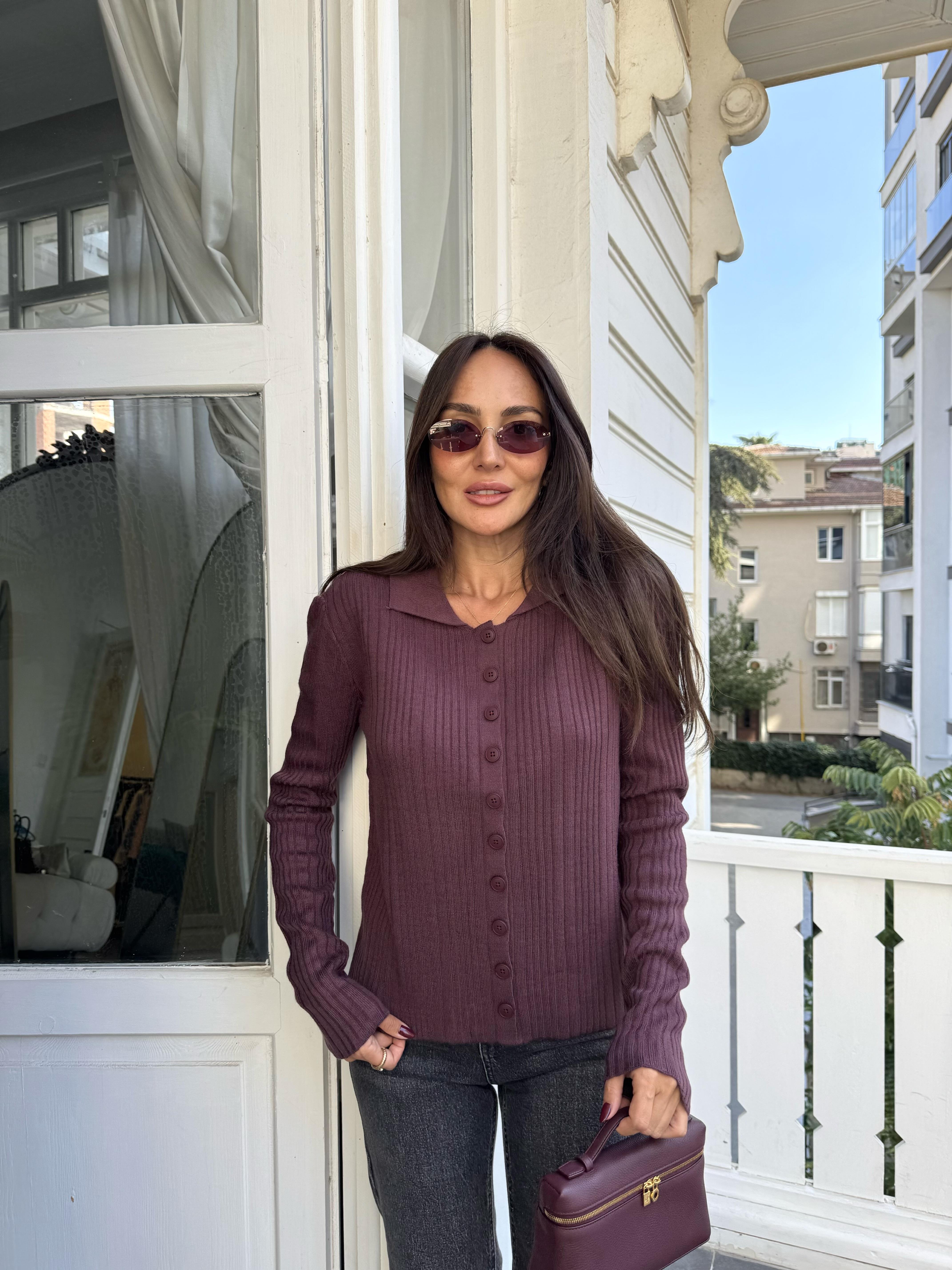 Açık Bordo Polo Yaka Hırka