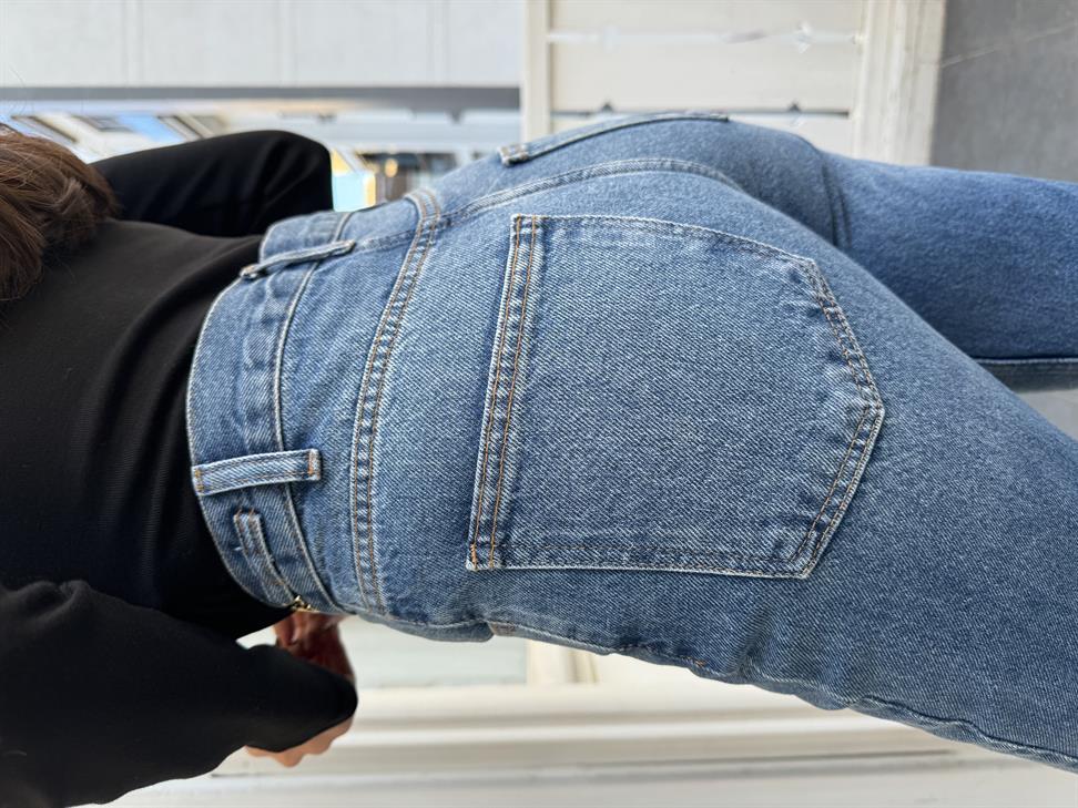 Açık Mavi Gold Detaylı Flare Denim Pantolon