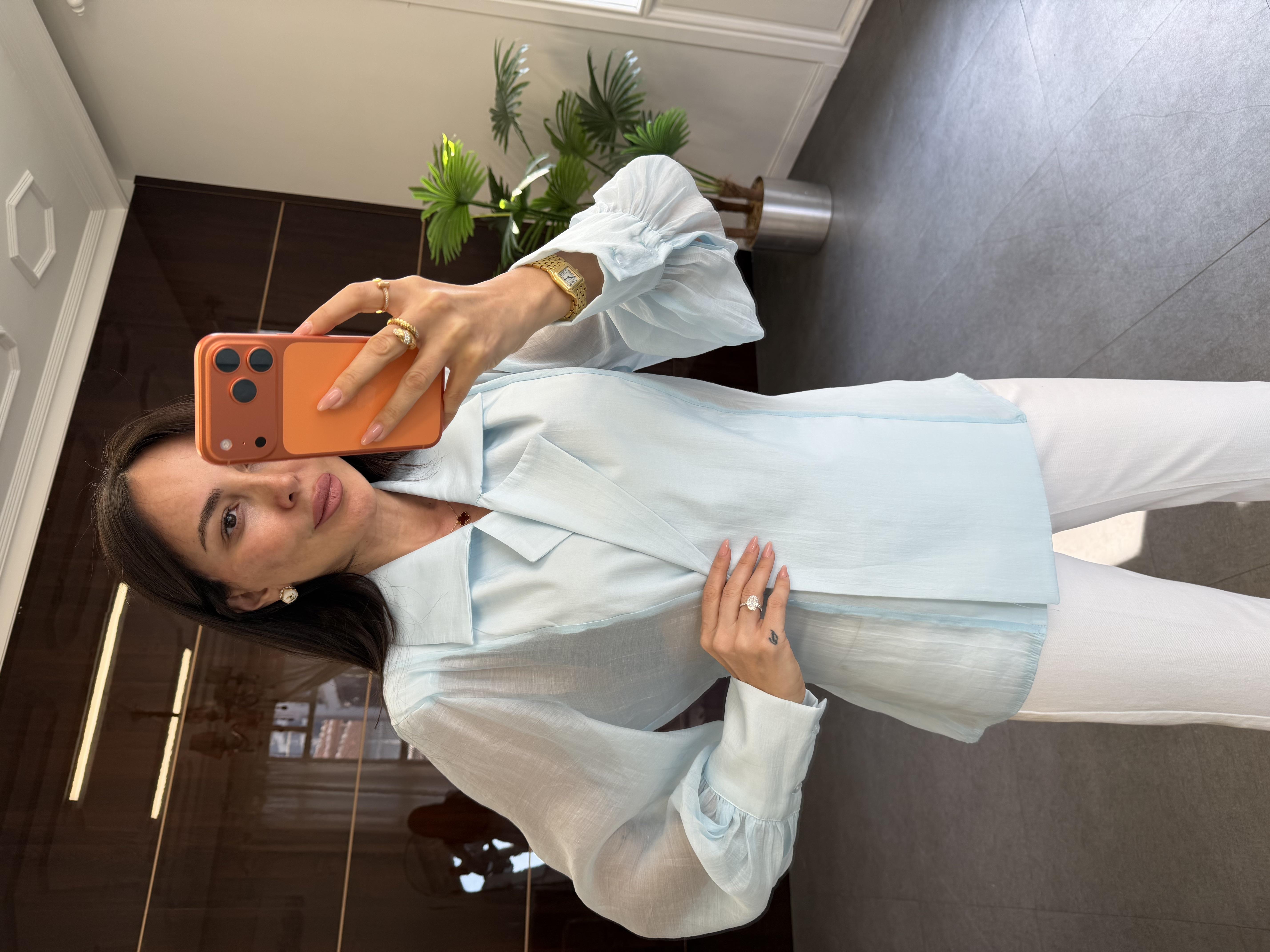 Açık Mavi Kruvaze Kesim Gömlek Ceket