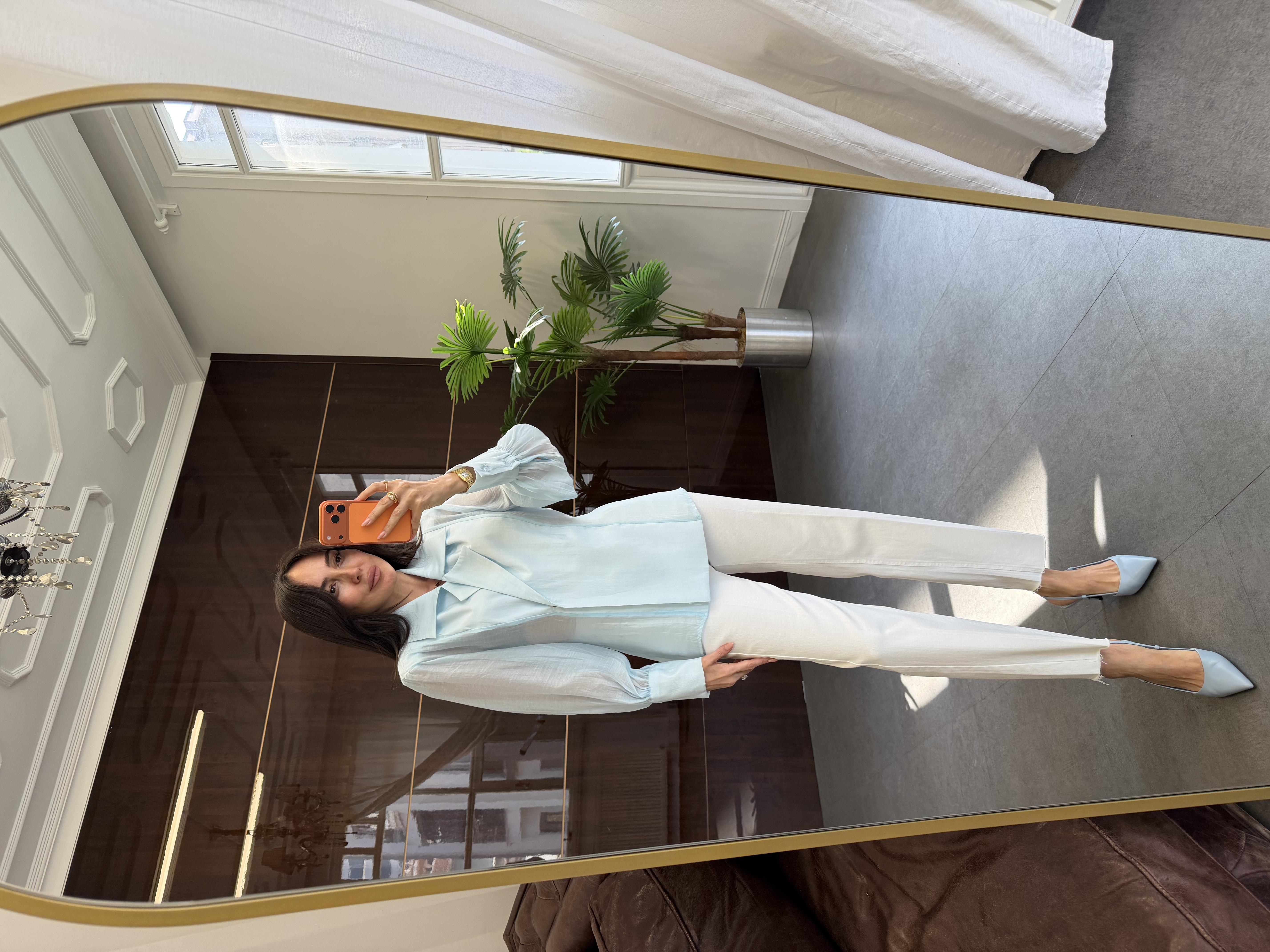 Açık Mavi Kruvaze Kesim Gömlek Ceket