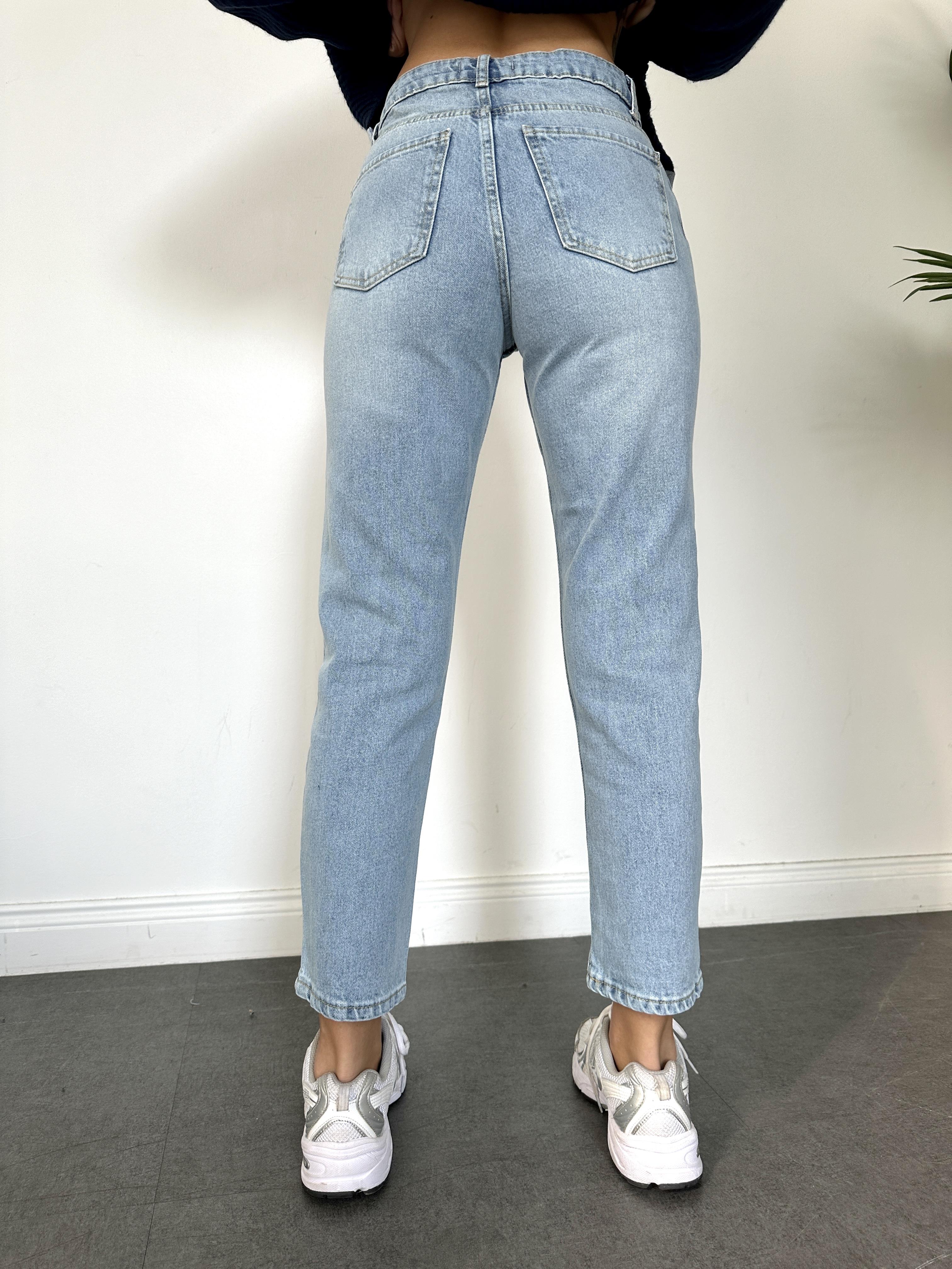 Açık Mavi Mom Fit Jean Pantolon