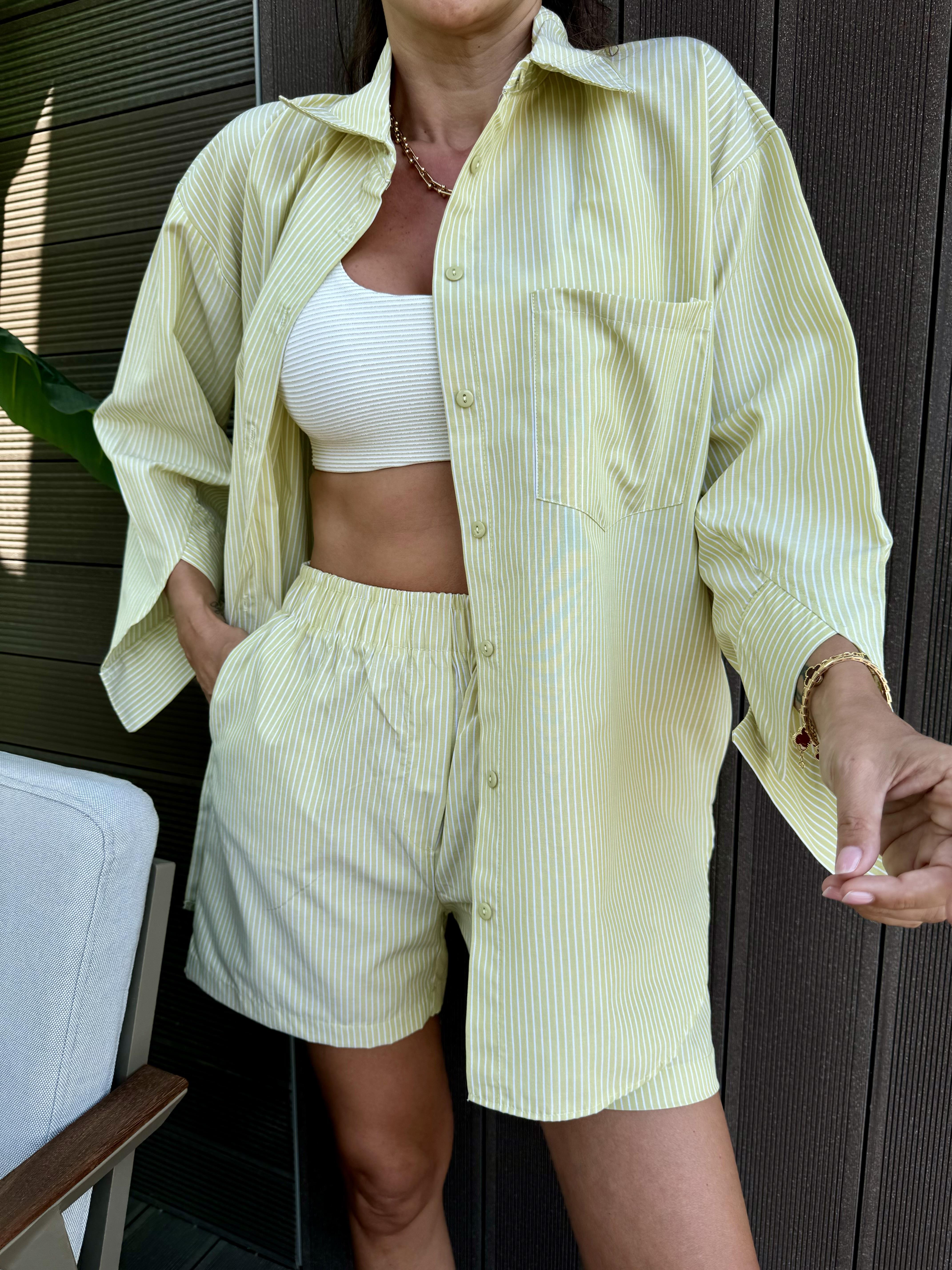 Açık Yeşil Çizgili Şort Takım