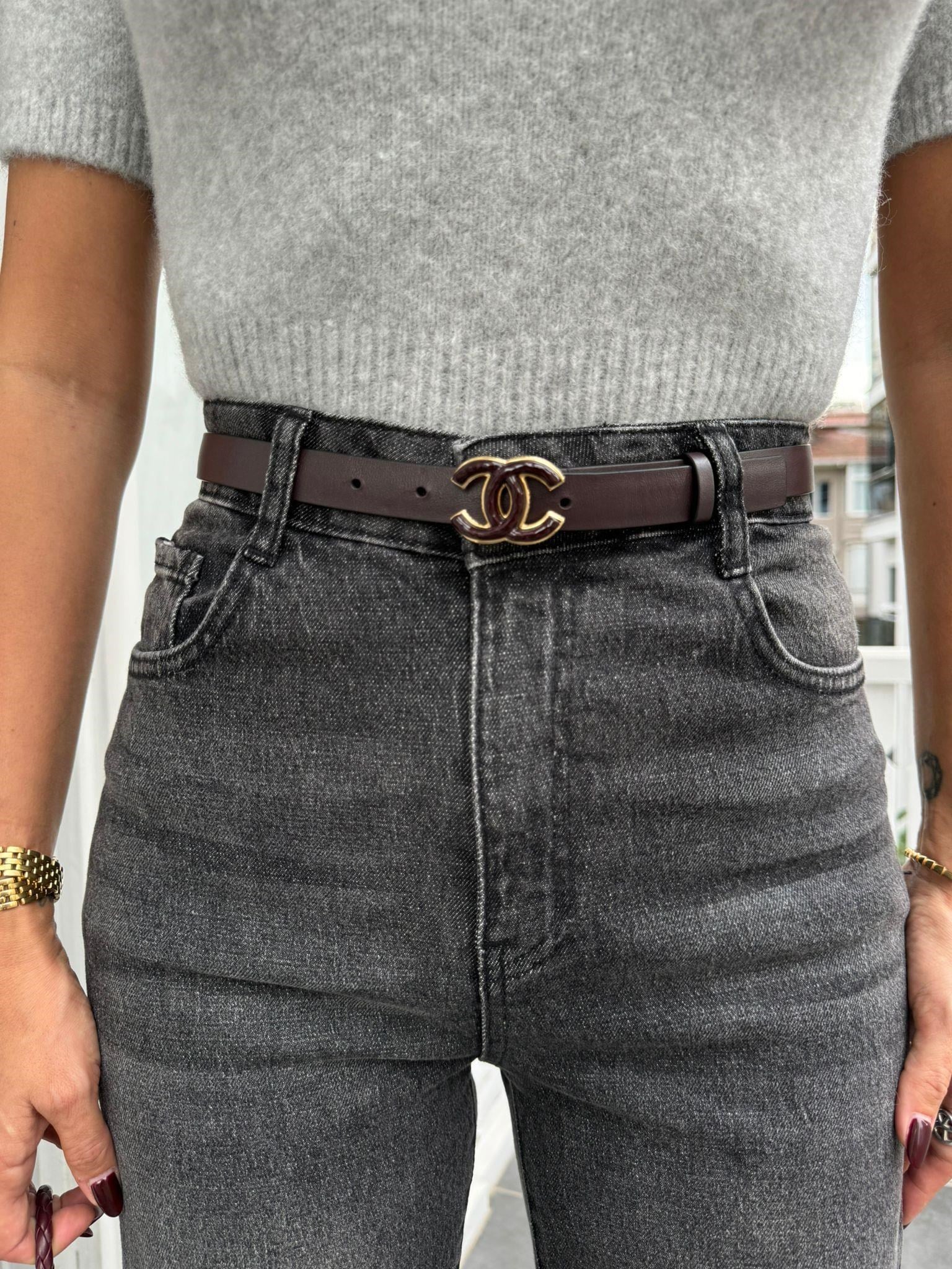 Antrasit Çizgi Ütü Straight Jean Pantolon