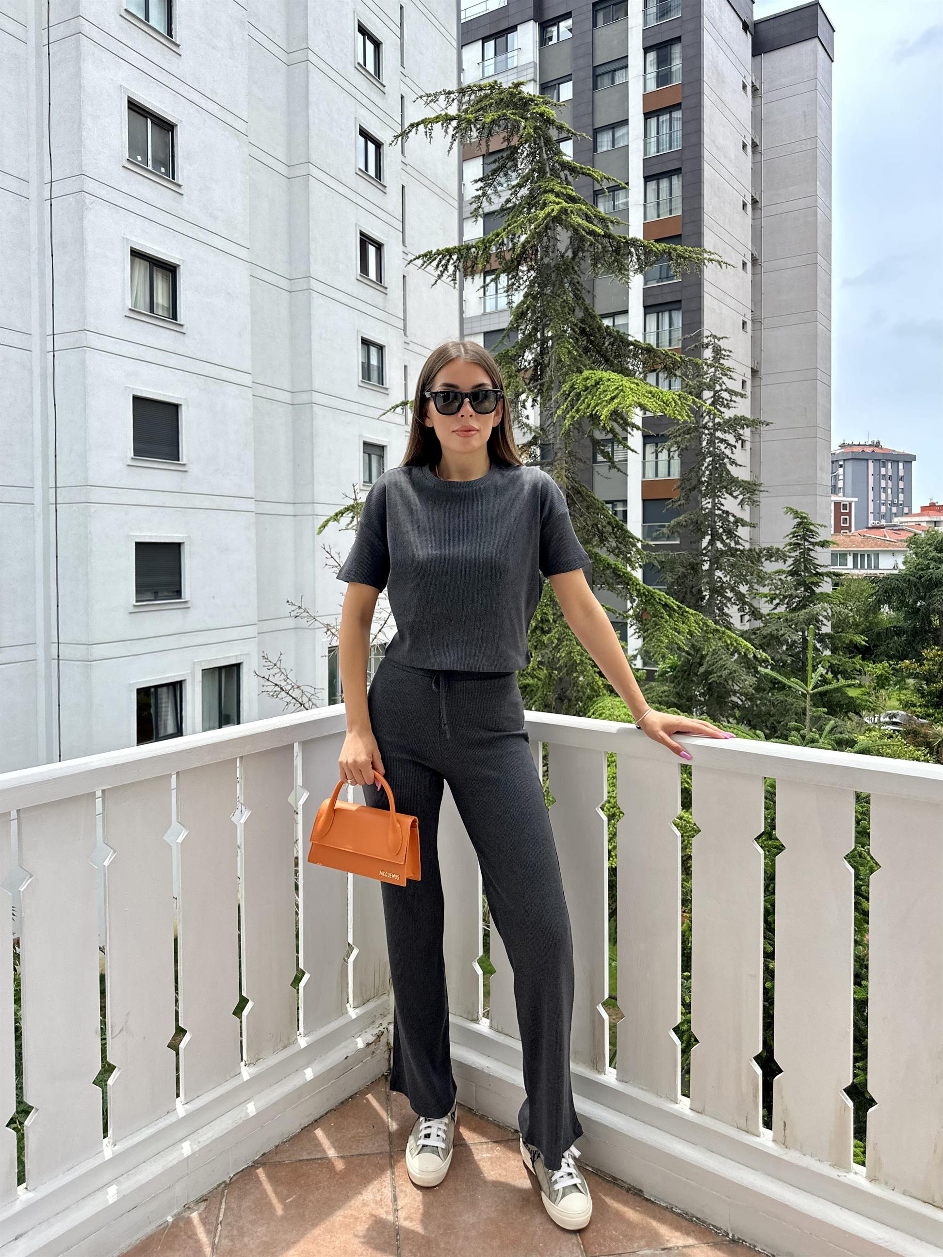 Antrasit Fitilli Pamuklu Kadın Takım