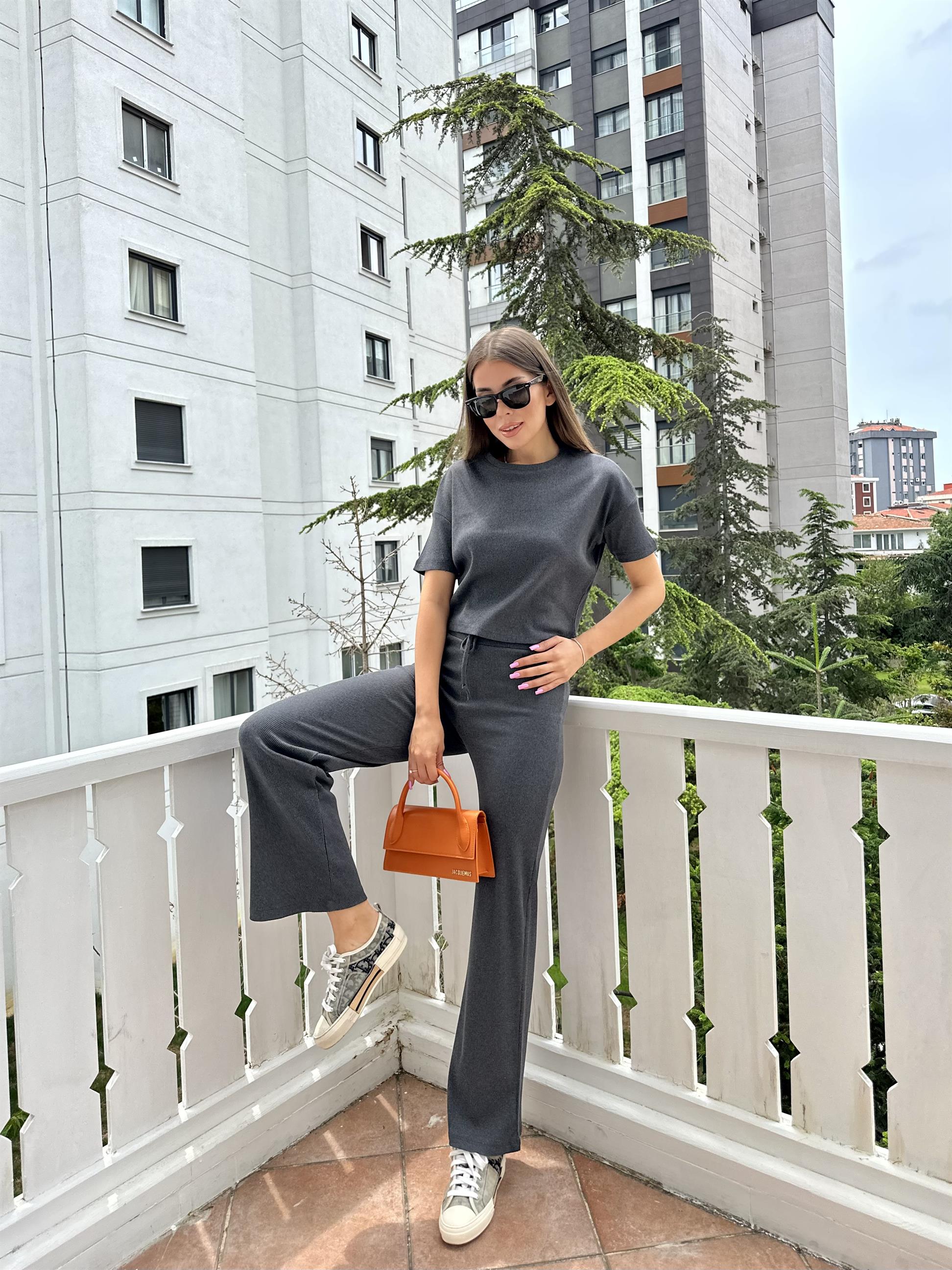 Antrasit Fitilli Pamuklu Kadın Takım