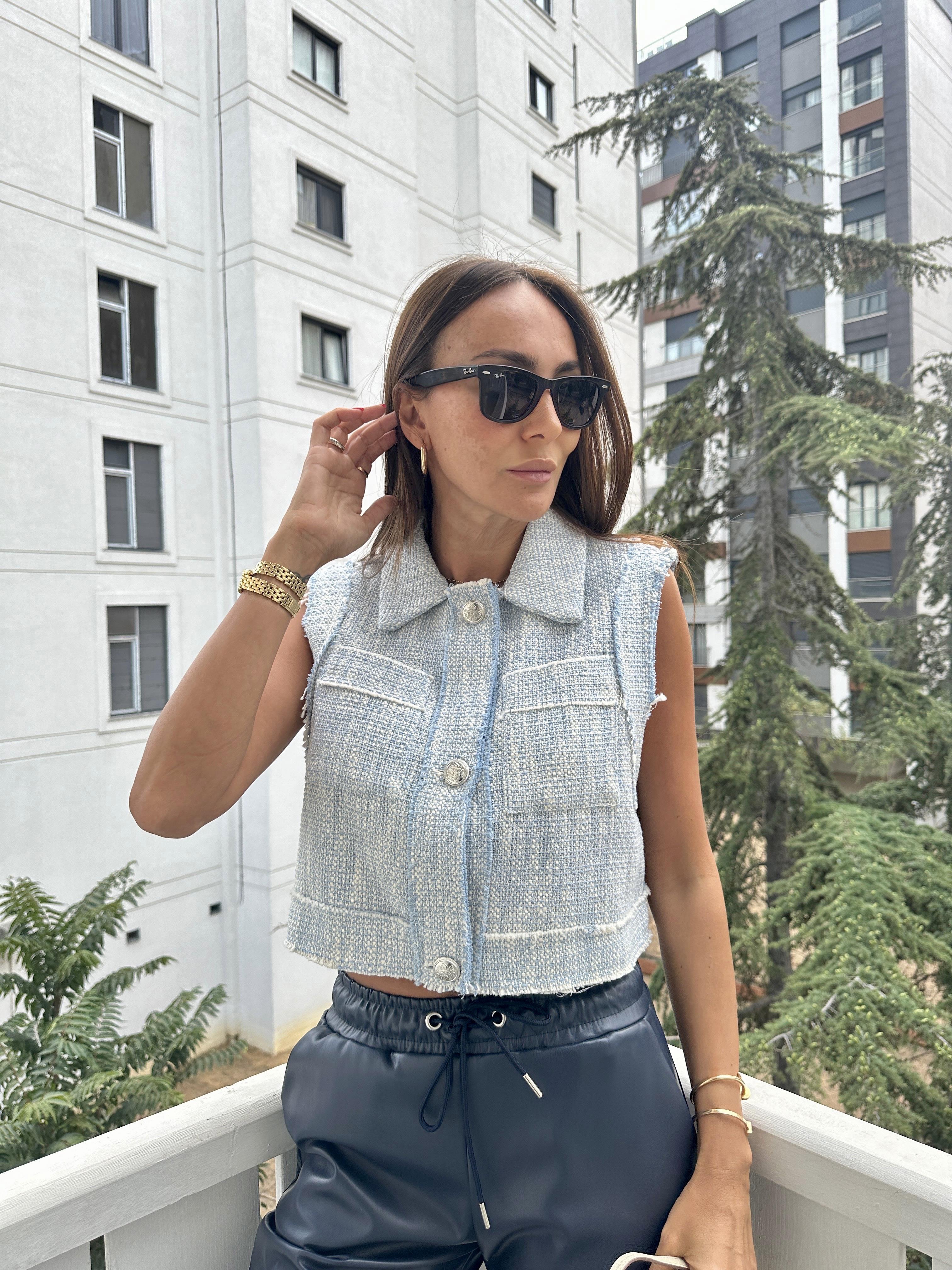 Bebe Mavisi Tüvit Kısa Yelek