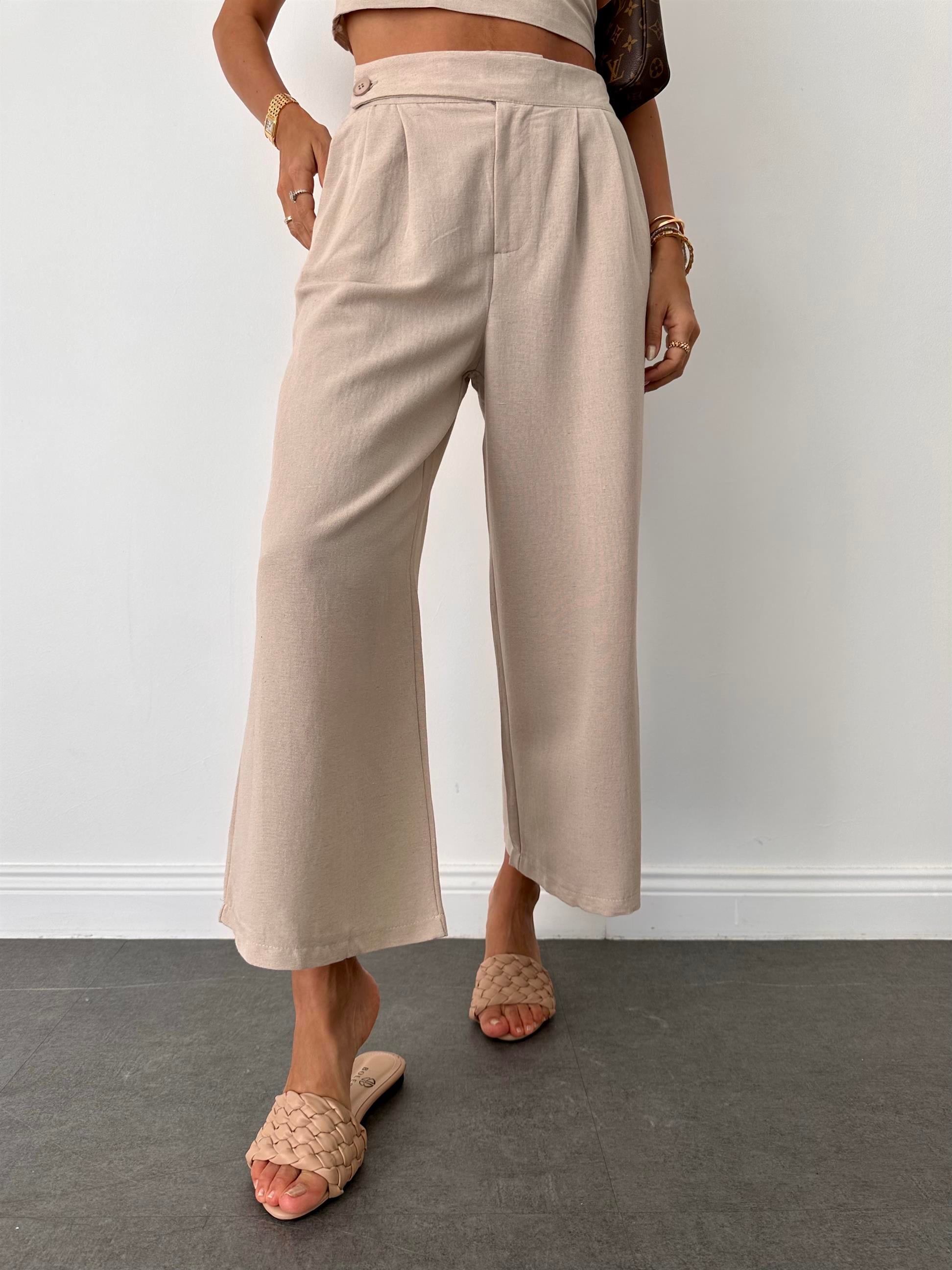 Bej Crop Keten Takım